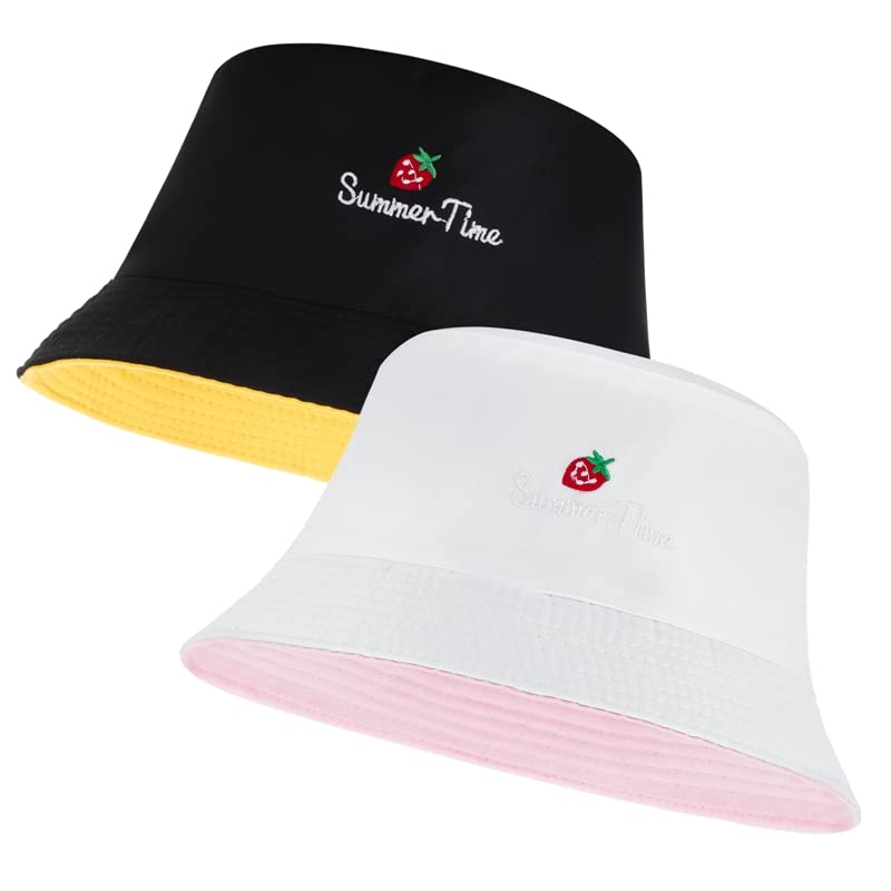 Heyu-Lotus 2Pcs Bucket Hat Women Foldable Beach Sun Hat Fisherman Hats Unisex Summer Travel Sun Cap for Holidays Camping Fishing