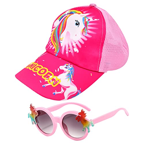 BSNRDX Baseball Cap and Kids Sunglasses Set for Girls Hat and UV Protection Girls Sunglasses Summer Accessories Pink