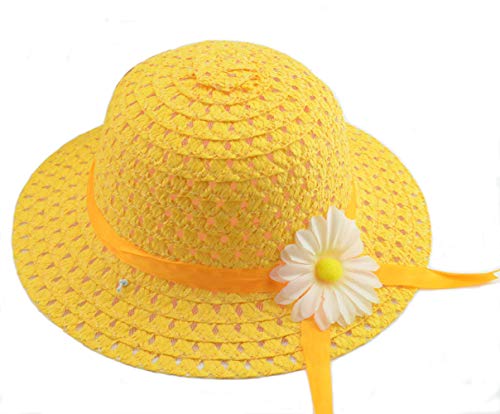 YUEMING Baby Girl Straw Hats Lovely Flower Sun Hats Summer Beach Hats Straw Sun Caps for Infant Girls Toddler Beach Hat Suit Outdoor Activities Yellow