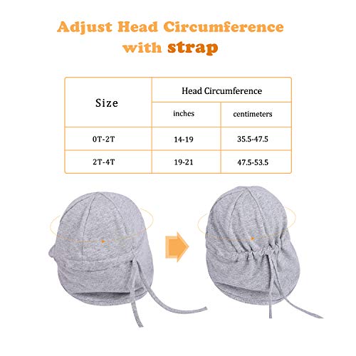 FURTALK Cotton Baby Toddler Sun Hat UPF 50+ All-Day UV Protection Kids Unisex Girls & Boys Summer Hats Cap with Adjustable Chin Straps Neck Flap Size Grey