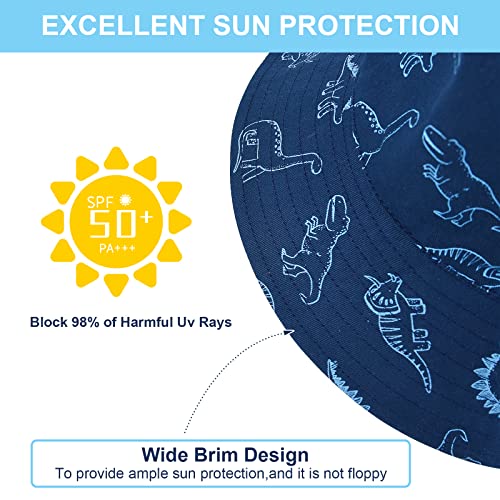 TOMEEK Baby Sun Hat Toddler Sun Protection Hat for Baby Boys Girls Kids Summer Bucket Hat UPF 50+ Foldable Beach Cap with Adjustable Chin Strap and Wide Brim, Navy Blue, Size XL