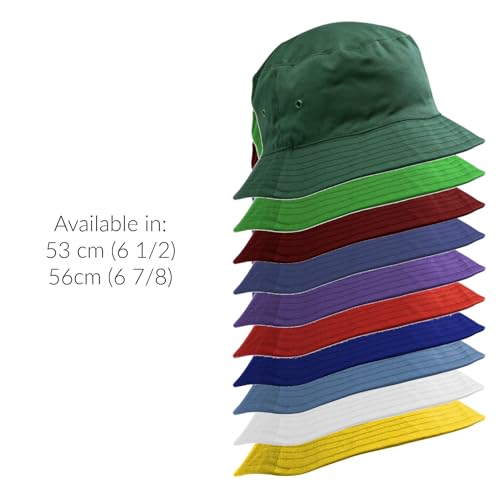 Childrens Cotton Bucket Hat/Sun Cap Kids 5-11 Years Boys or Girls, Red, 53cm