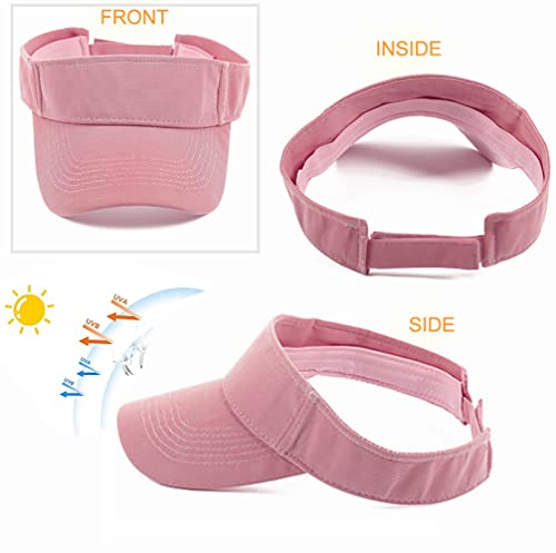Cysocool Kids Sun Visor Hat 4-12 Years Girls Boys Golf Visor Anti UV Tennis Sun Hat Summer Beach Cool Hat Wide Brim Sun Protection Hat Adjustable Peaked Snapback Cap Sports Running Sun Visor Cap Pink