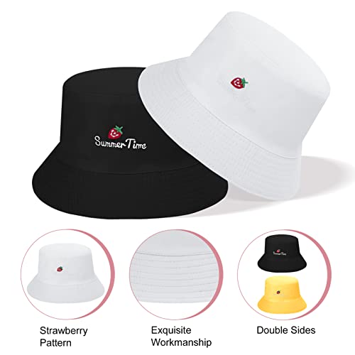 Heyu-Lotus 2Pcs Bucket Hat Women Foldable Beach Sun Hat Fisherman Hats Unisex Summer Travel Sun Cap for Holidays Camping Fishing