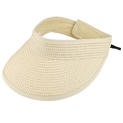 Unisex Kids Straw-Sun-Visor-Hat Summer Wide-Brim Beach Visor Caps for Baby Boys Girls (Fit 3-7T) - beige - 3-7 Years