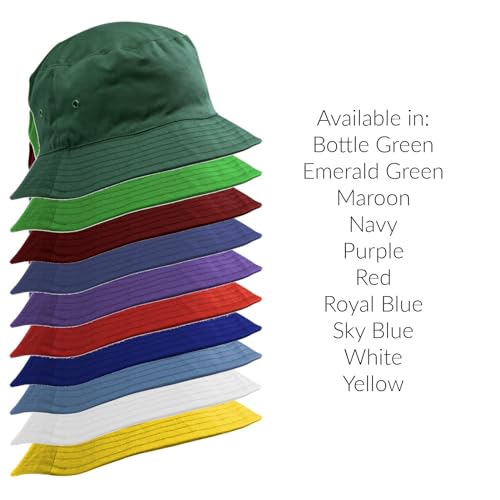 Childrens Cotton Bucket Hat/Sun Cap Kids 5-11 Years Boys or Girls, Red, 53cm