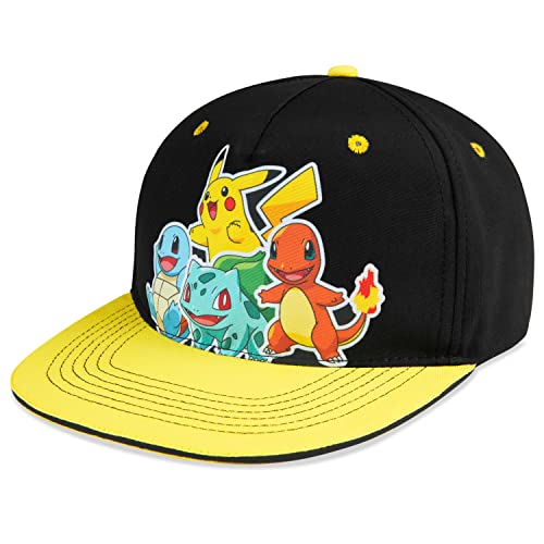 Pokemon Bucket Hat for Kids Unisex Baseball Cap Pikachu Adjustable Strap Trucker Cap Sun Hat for Kids Snapback Hat Summer Accessories Gifts (Black/Yellow)