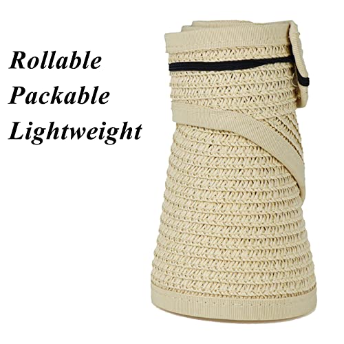 Unisex Kids Straw-Sun-Visor-Hat Summer Wide-Brim Beach Visor Caps for Baby Boys Girls (Fit 3-7T) - beige - 3-7 Years