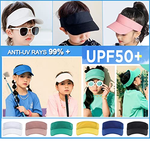Cysocool Kids Sun Visor Hat 4-12 Years Girls Boys Golf Visor Anti UV Tennis Sun Hat Summer Beach Cool Hat Wide Brim Sun Protection Hat Adjustable Peaked Snapback Cap Sports Running Sun Visor Cap Pink