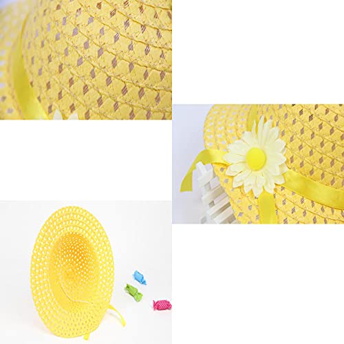 YUEMING Baby Girl Straw Hats Lovely Flower Sun Hats Summer Beach Hats Straw Sun Caps for Infant Girls Toddler Beach Hat Suit Outdoor Activities Yellow