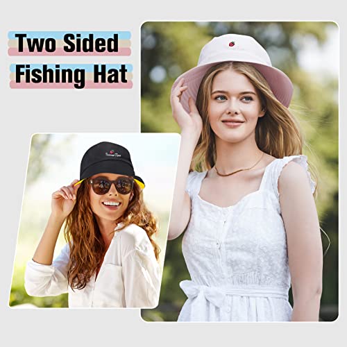 Heyu-Lotus 2Pcs Bucket Hat Women Foldable Beach Sun Hat Fisherman Hats Unisex Summer Travel Sun Cap for Holidays Camping Fishing