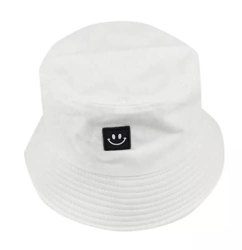 2 Large Bucket Hats | Cotton | Black and White | Happy Face | Fisherman Style Plain Simple Bucket Hat for Women Men Girls or Boys | Brimmed Sun Hat for Festival or Beach Holiday