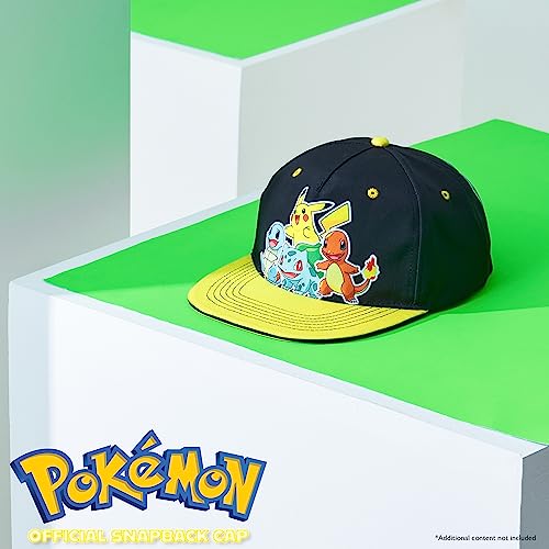 Pokemon Bucket Hat for Kids Unisex Baseball Cap Pikachu Adjustable Strap Trucker Cap Sun Hat for Kids Snapback Hat Summer Accessories Gifts (Black/Yellow)