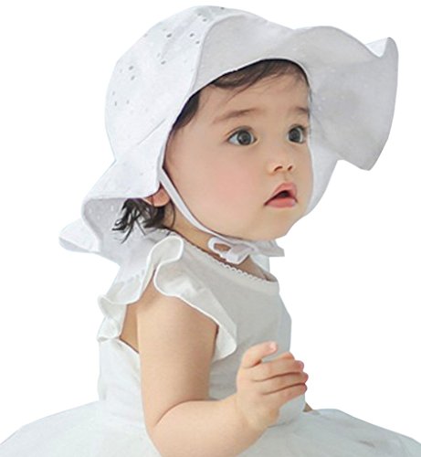iHomey Baby Toddler Girls Large Brim Sun Hat with Chin Strap Cotton UPF 50+ Sun Protection Bucket Hat Fisherman's Hat for Baby Girls 6-42 Months