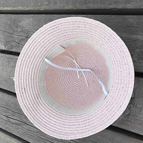 NUOBESTY Girls Straw Hat and Bag, Flowers Straw Cap Beach Sun Hat Tea Party Hat Purse for Little Girls Age 3-12 (Pink)