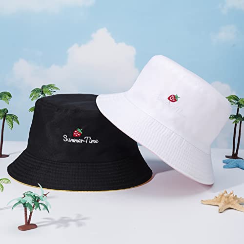 Heyu-Lotus 2Pcs Bucket Hat Women Foldable Beach Sun Hat Fisherman Hats Unisex Summer Travel Sun Cap for Holidays Camping Fishing