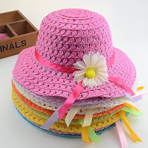 YUEMING Baby Girl Straw Hats Lovely Flower Sun Hats Summer Beach Hats Straw Sun Caps for Infant Girls Toddler Beach Hat Suit Outdoor Activities Yellow