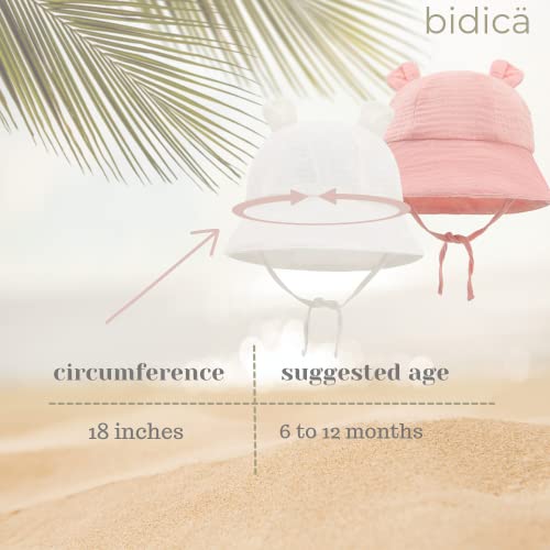 BIDICÄ Baby Muslin Cotton Sun Hats with Ears and Stay on Ties White Peach Set of Two 6-12months