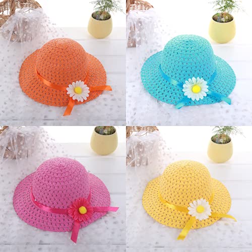 YUEMING Baby Girl Straw Hats Lovely Flower Sun Hats Summer Beach Hats Straw Sun Caps for Infant Girls Toddler Beach Hat Suit Outdoor Activities Yellow