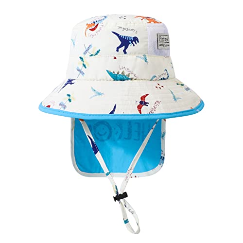 JUPSK Baby Sun Hat Toddler Summer Bucket Hat Wide Brim Beach Hat with Chin Strap UPF50 Dinosaur Flap Cap for Kids Child Boys Girls 12-24 Months