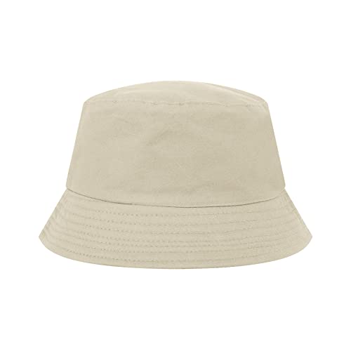 TopTie Classic Kids Cotton Bucket Hat Summer Outdoor UV Sun Protection Hat for Boys Girls-Beige