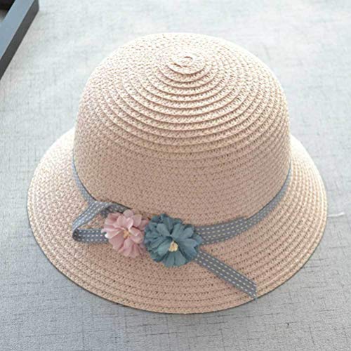 NUOBESTY Girls Straw Hat and Bag, Flowers Straw Cap Beach Sun Hat Tea Party Hat Purse for Little Girls Age 3-12 (Pink)