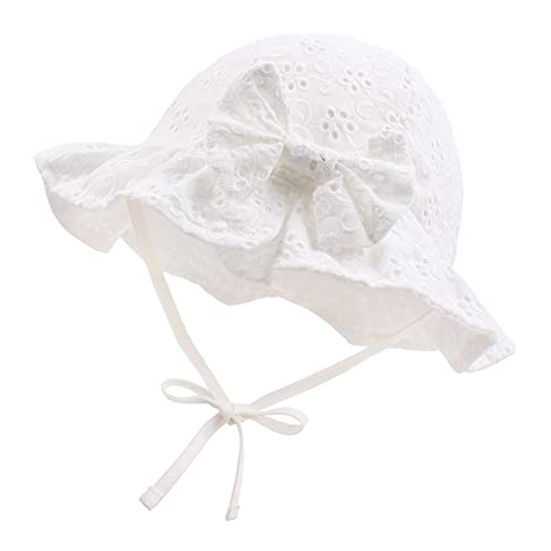 XIAOHAWANG Baby Girl Sun Hat Embroidered Flowers Toddler Bucket Hats Summer Cap for Infant Girls (White, 0-3 Months)