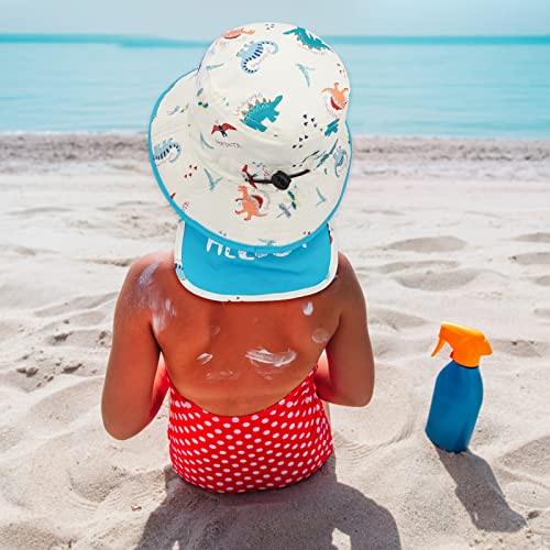 JUPSK Baby Sun Hat Toddler Summer Bucket Hat Wide Brim Beach Hat with Chin Strap UPF50 Dinosaur Flap Cap for Kids Child Boys Girls 12-24 Months
