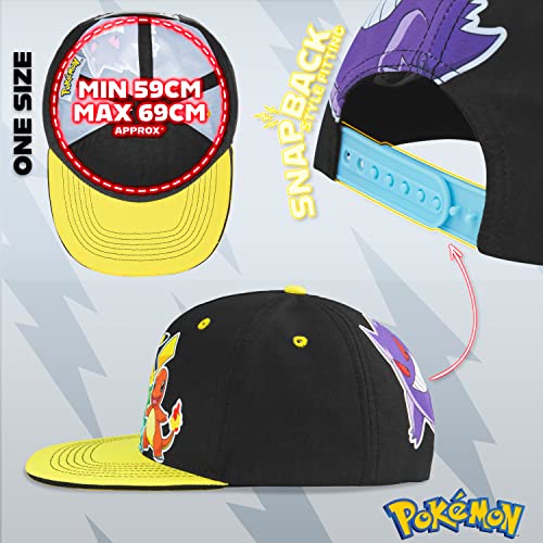 Pokemon Bucket Hat for Kids Unisex Baseball Cap Pikachu Adjustable Strap Trucker Cap Sun Hat for Kids Snapback Hat Summer Accessories Gifts (Black/Yellow)