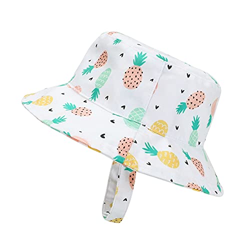 MASOCIO Baby Sun Hat Girls Toddler Summer Bucket Hats Kids Cap Adjustable 3 Reversible Age 0-6 Months Pineapple White