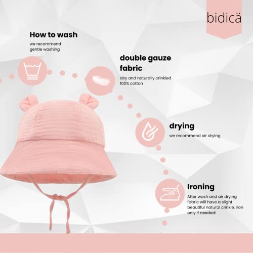 BIDICÄ Baby Muslin Cotton Sun Hats with Ears and Stay on Ties White Peach Set of Two 6-12months