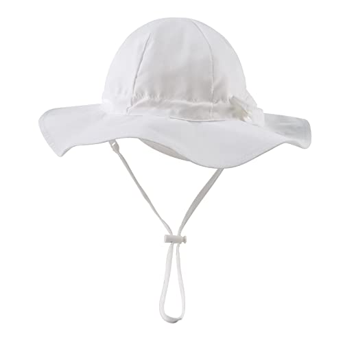 Pesaat Bow Baby Girls Hat Wide Brim Summer Bucket Hats for Girls Infant Toddler Kids Sun Cap (White,48cm)