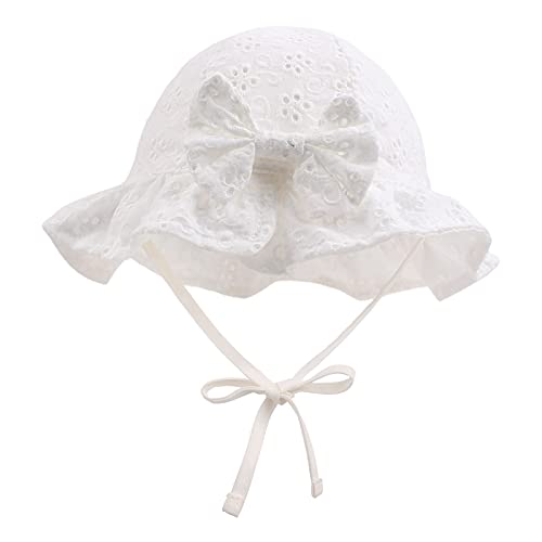 XIAOHAWANG Baby Girl Sun Hat Embroidered Flowers Toddler Bucket Hats Summer Cap for Infant Girls (White, 0-3 Months)