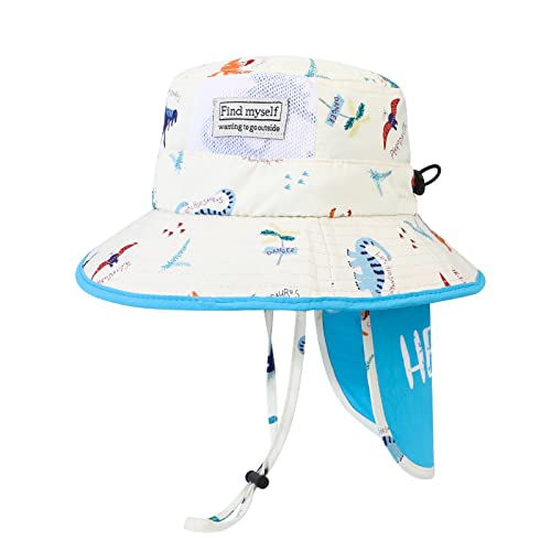 JUPSK Baby Sun Hat Toddler Summer Bucket Hat Wide Brim Beach Hat with Chin Strap UPF50 Dinosaur Flap Cap for Kids Child Boys Girls 12-24 Months