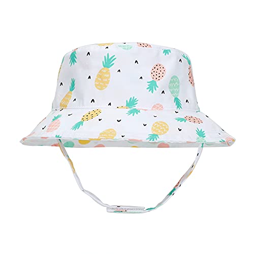 MASOCIO Baby Sun Hat Girls Toddler Summer Bucket Hats Kids Cap Adjustable 3 Reversible Age 0-6 Months Pineapple White