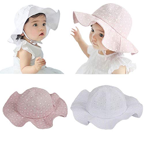 iHomey Baby Toddler Girls Large Brim Sun Hat with Chin Strap Cotton UPF 50+ Sun Protection Bucket Hat Fisherman's Hat for Baby Girls 6-42 Months