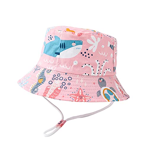 PythJooh Baby UPF 50+ Sun Hat Toddler Summer Sun Protection Bucket Hats Unisex Kid Cartoon Prints Outdoor Beach Bucket Hat with Chin Strap for Girls Boys 1-4Years
