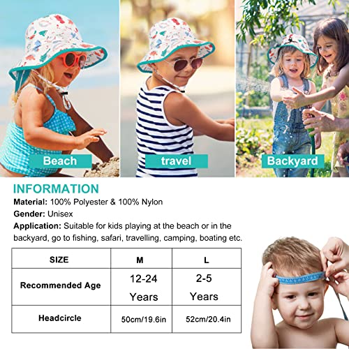 JUPSK Baby Sun Hat Toddler Summer Bucket Hat Wide Brim Beach Hat with Chin Strap UPF50 Dinosaur Flap Cap for Kids Child Boys Girls 12-24 Months