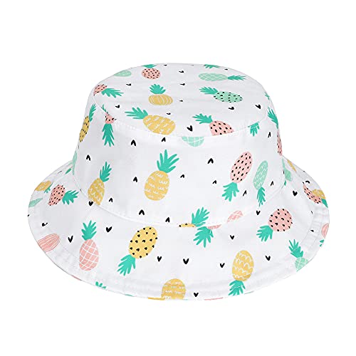 MASOCIO Baby Sun Hat Girls Toddler Summer Bucket Hats Kids Cap Adjustable 3 Reversible Age 0-6 Months Pineapple White