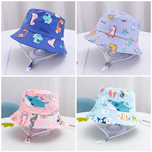 PythJooh Baby UPF 50+ Sun Hat Toddler Summer Sun Protection Bucket Hats Unisex Kid Cartoon Prints Outdoor Beach Bucket Hat with Chin Strap for Girls Boys 1-4Years