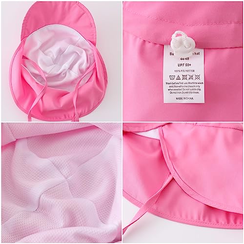 PythJooh Baby Sun Hat Kids Outdoors UPF 50+ Sun Protection Hats Girls Boys Breathable Quick-Dry Adjustable Flap Caps for 0-5Years Pink