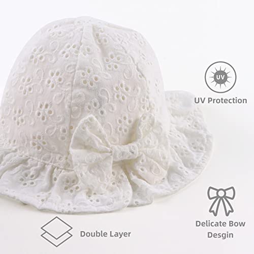 XIAOHAWANG Baby Girl Sun Hat Embroidered Flowers Toddler Bucket Hats Summer Cap for Infant Girls (White, 0-3 Months)