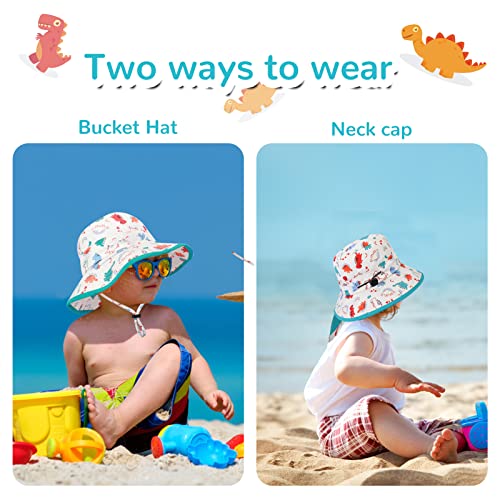 JUPSK Baby Sun Hat Toddler Summer Bucket Hat Wide Brim Beach Hat with Chin Strap UPF50 Dinosaur Flap Cap for Kids Child Boys Girls 12-24 Months
