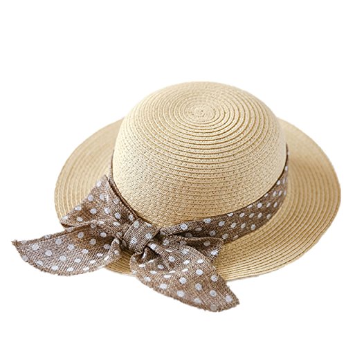 Magracy Baby Girls Straw Hat Lovely Sun Protection Hats Summer Bowknot Beach Cap for Kids XL Beige