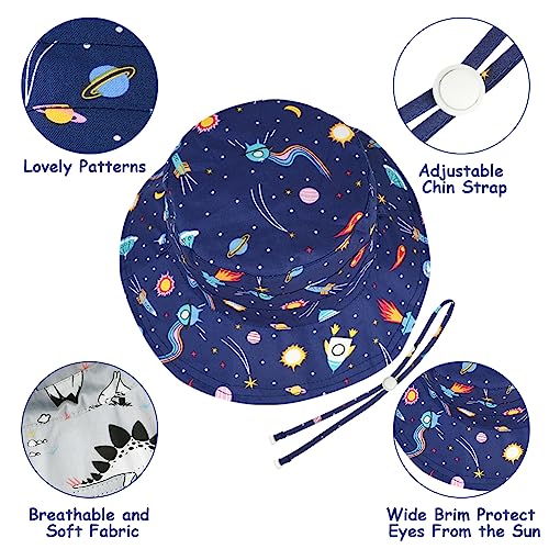 Aolso Baby Sun Hat, Baby Toddler Kids Sun-Hat, 50+ UPF Adjustable Toddler Sun Hat for Boys Girls 1-2 Years, Wide Brim Beach Cap Dinosaur Fisher Hat with Chin Strap (S-48cm)