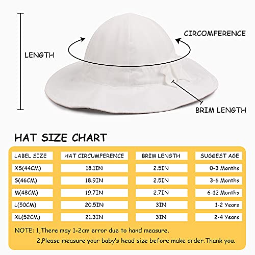 Pesaat Bow Baby Girls Hat Wide Brim Summer Bucket Hats for Girls Infant Toddler Kids Sun Cap (White,48cm)