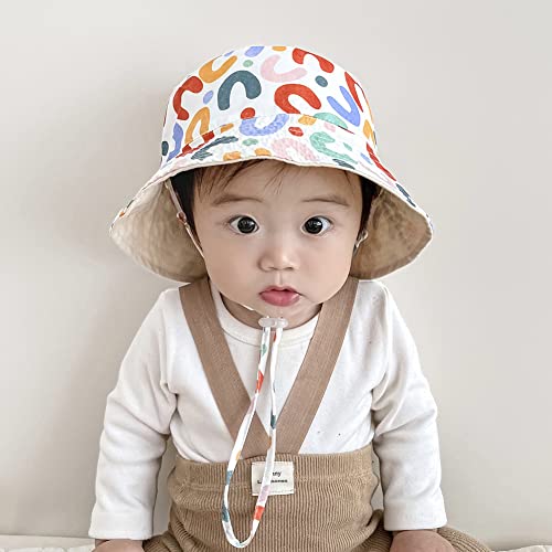 XYIYI Baby Kids Sun Hat Cute Beige Infant Toddler Bucket Hats Wide Brim Beach Fisherman Hats for 6-12 Months Boys Girls, Reversible Double-Side-Wear