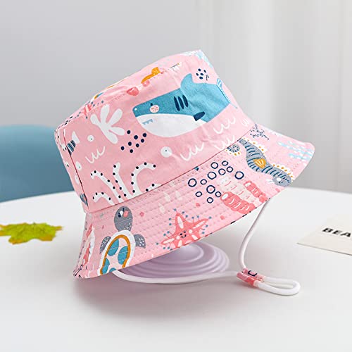 PythJooh Baby UPF 50+ Sun Hat Toddler Summer Sun Protection Bucket Hats Unisex Kid Cartoon Prints Outdoor Beach Bucket Hat with Chin Strap for Girls Boys 1-4Years