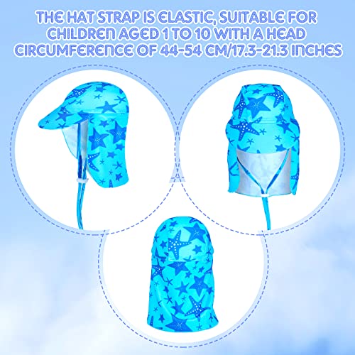 SATINIOR 2 Pcs Baby Toddler Sun Hat UPF 50+ Summer Swim Cap with Chin Straps Flap Neck UV Sun Protection Hats Breathable Adjustable Flap Cap Soft Beach Hat for 1-10 Years Kids (Starfish, Dinosaur)