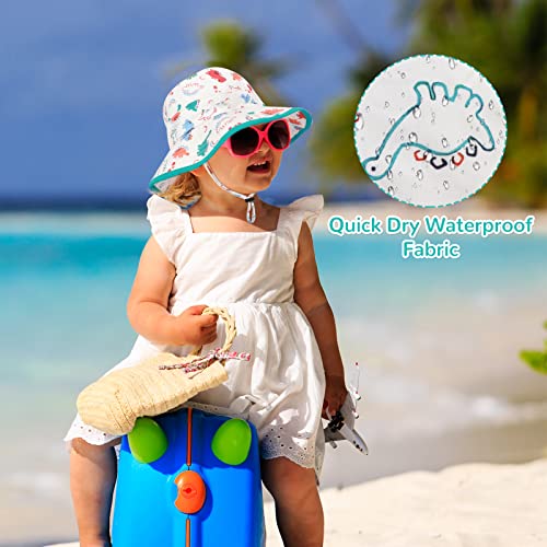 JUPSK Baby Sun Hat Toddler Summer Bucket Hat Wide Brim Beach Hat with Chin Strap UPF50 Dinosaur Flap Cap for Kids Child Boys Girls 12-24 Months